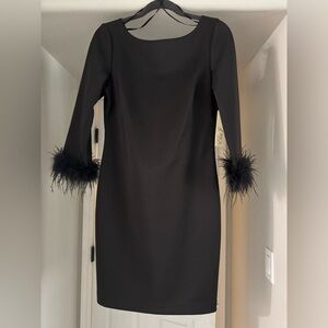 NWT Eliza J Black Long Sleeve Feather Cuff Sheath Dress, Size 10